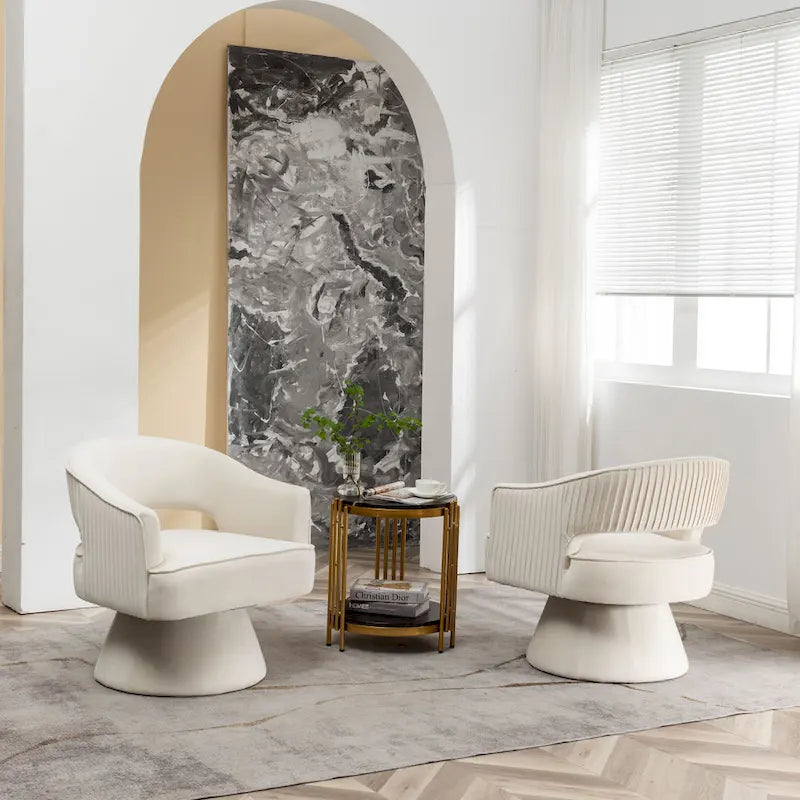 360 Swivel Accent Arm Barrel Chair Set of 2, Velvet Upholstered Living Room Chair with Metal Base, 250lbs Capacity