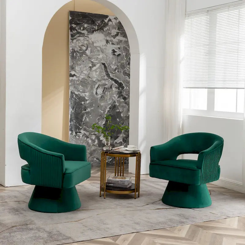 360 Swivel Accent Arm Barrel Chair Set of 2, Velvet Upholstered Living Room Chair with Metal Base, 250lbs Capacity