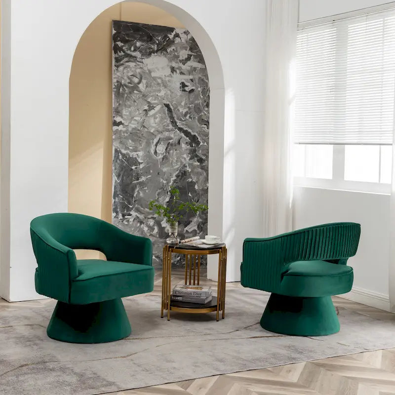 360 Swivel Accent Arm Barrel Chair Set of 2, Velvet Upholstered Living Room Chair with Metal Base, 250lbs Capacity