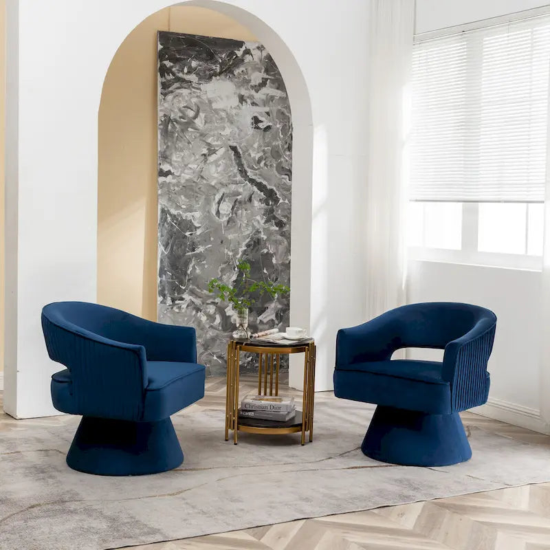 360 Swivel Accent Arm Barrel Chair Set of 2, Velvet Upholstered Living Room Chair with Metal Base, 250lbs Capacity