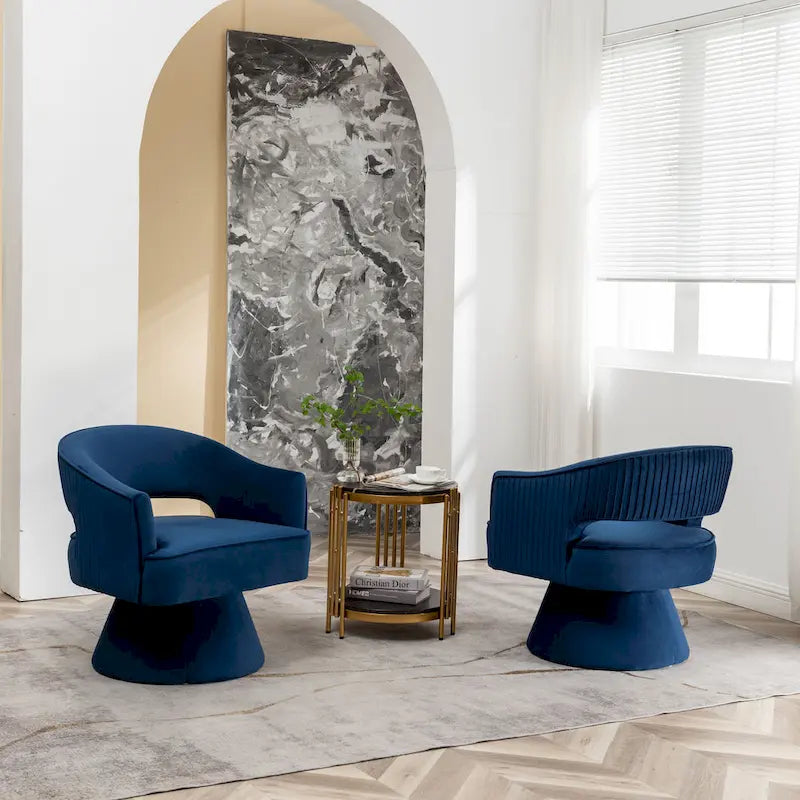 360 Swivel Accent Arm Barrel Chair Set of 2, Velvet Upholstered Living Room Chair with Metal Base, 250lbs Capacity