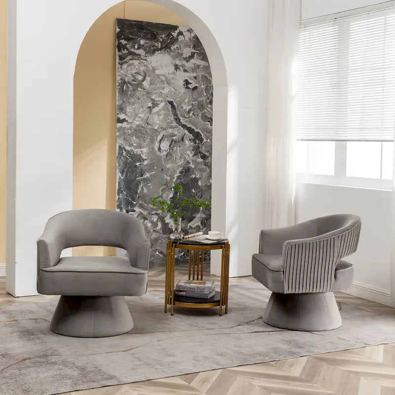 360 Swivel Accent Arm Barrel Chair Set of 2, Velvet Upholstered Living Room Chair with Metal Base, 250lbs Capacity