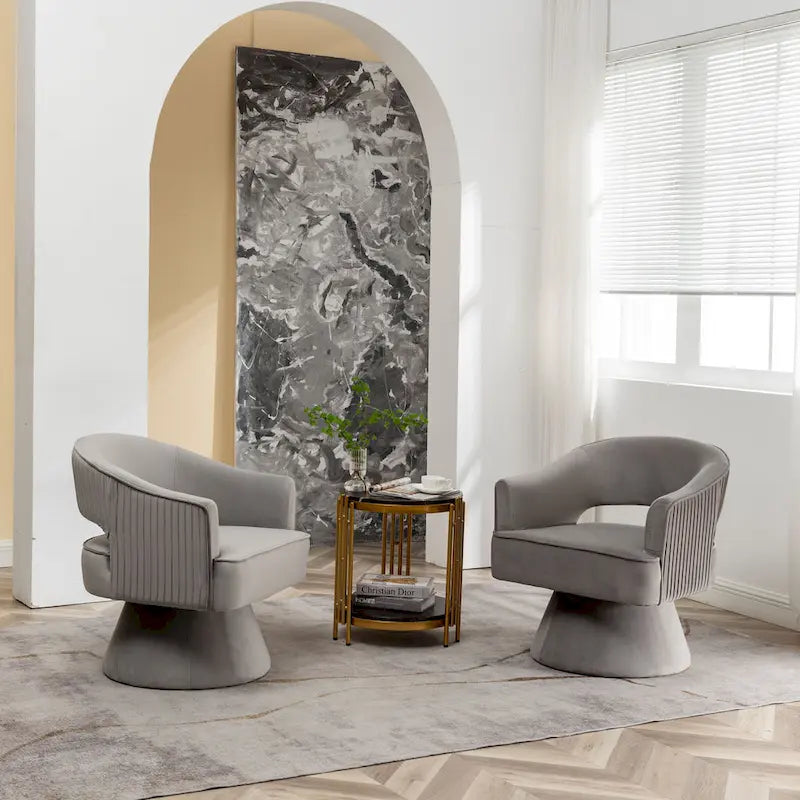 360 Swivel Accent Arm Barrel Chair Set of 2, Velvet Upholstered Living Room Chair with Metal Base, 250lbs Capacity