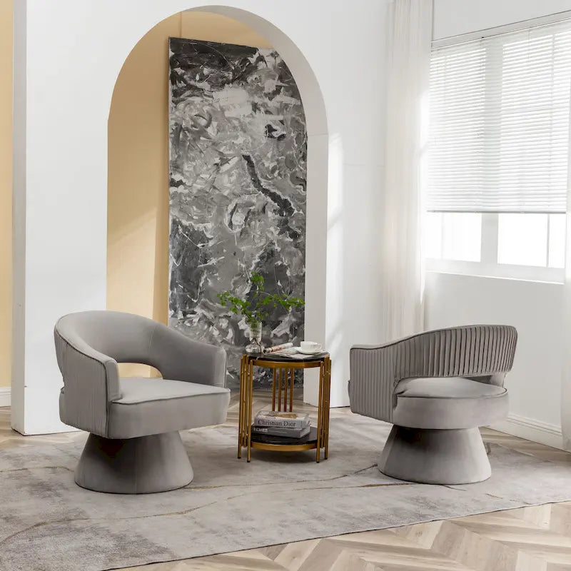 360 Swivel Accent Arm Barrel Chair Set of 2, Velvet Upholstered Living Room Chair with Metal Base, 250lbs Capacity