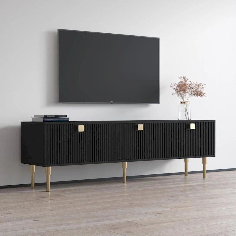 Modern TV Stand 70.9W x 15.7D x 21.3H - Fits up to 80 Inch TVs - Matte Finish Entertainment Center - EU Manufactured