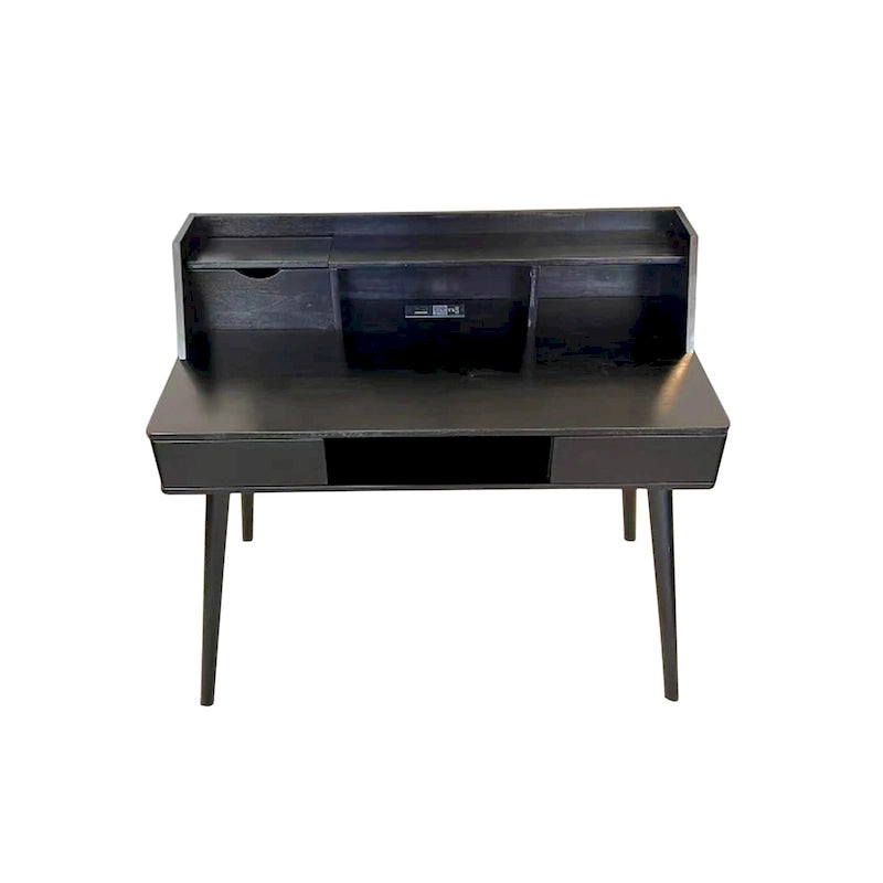 Solid Acacia Wood Desk with Charging Station 110V Outlet 2 USB Ports 2 Drawers 150 lbs Capacity - Mid-Century Home Office
