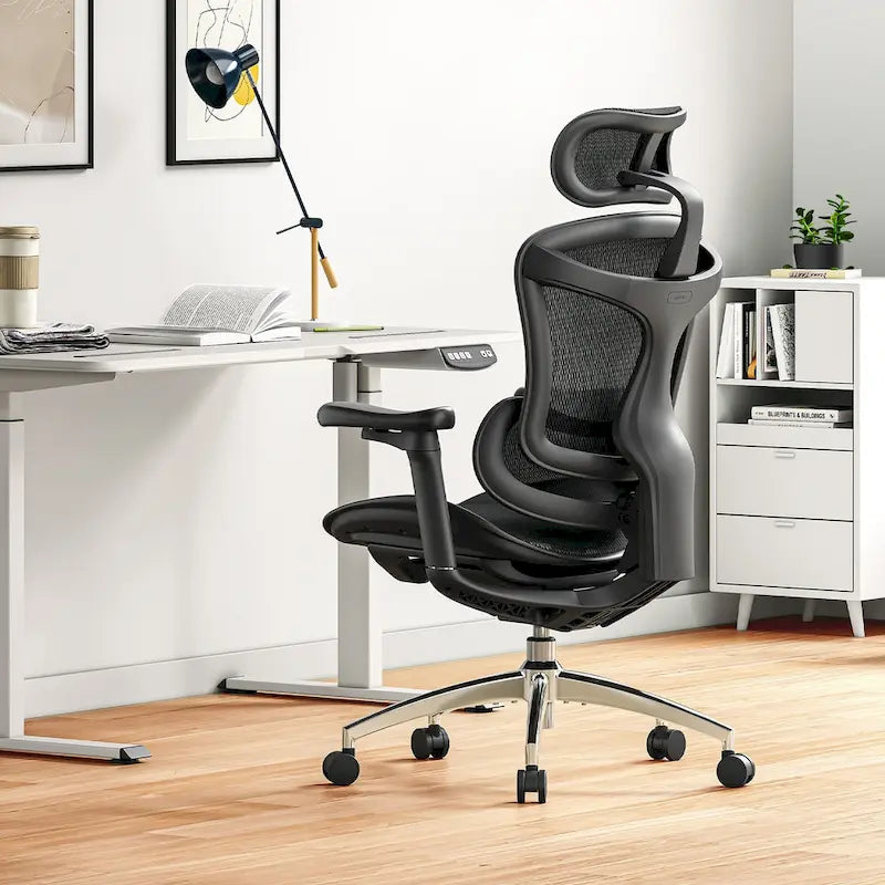 Ergonomic Office Chair with Auto-Adaptive Lumbar Support, 3D Adjustable Armrests, Adjustable Headrest, Mesh Back, Black