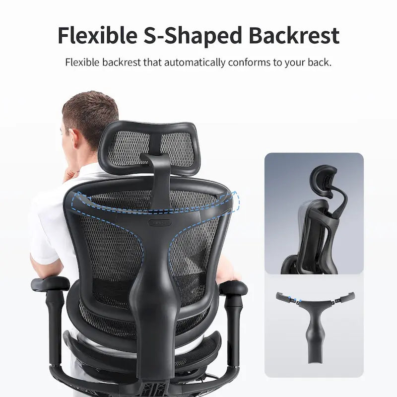 Ergonomic Office Chair with Auto-Adaptive Lumbar Support, 3D Adjustable Armrests, Adjustable Headrest, Mesh Back, Black