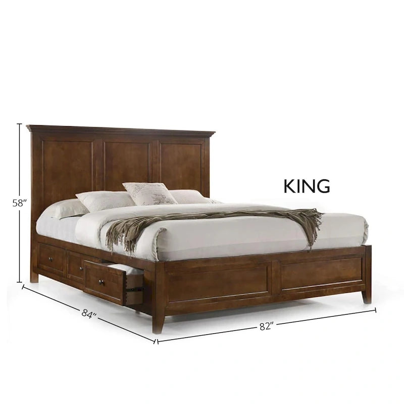 Storage Platform Bed, Hardwood & Birch Veneer, Cedar-Lined Drawers, 600lbs Capacity, Transitional Style, Queen/King