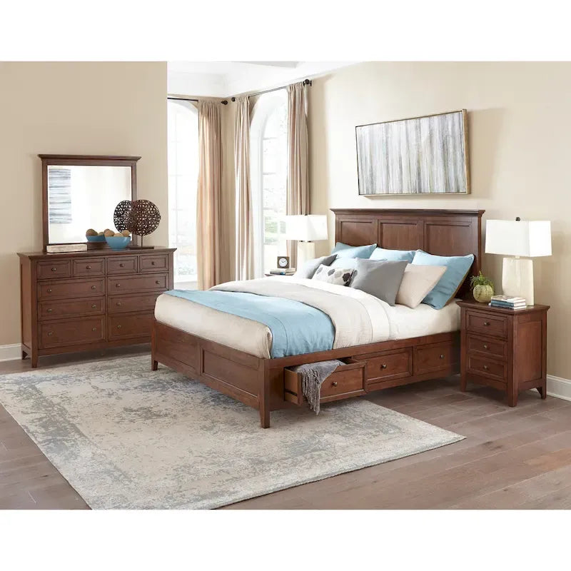 Storage Platform Bed, Hardwood & Birch Veneer, Cedar-Lined Drawers, 600lbs Capacity, Transitional Style, Queen/King