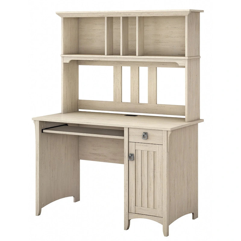 48" Small Computer Desk with Storage Hutch, Pullout Keyboard Tray, Wire Management, Mission Style, 150lbs Capacity