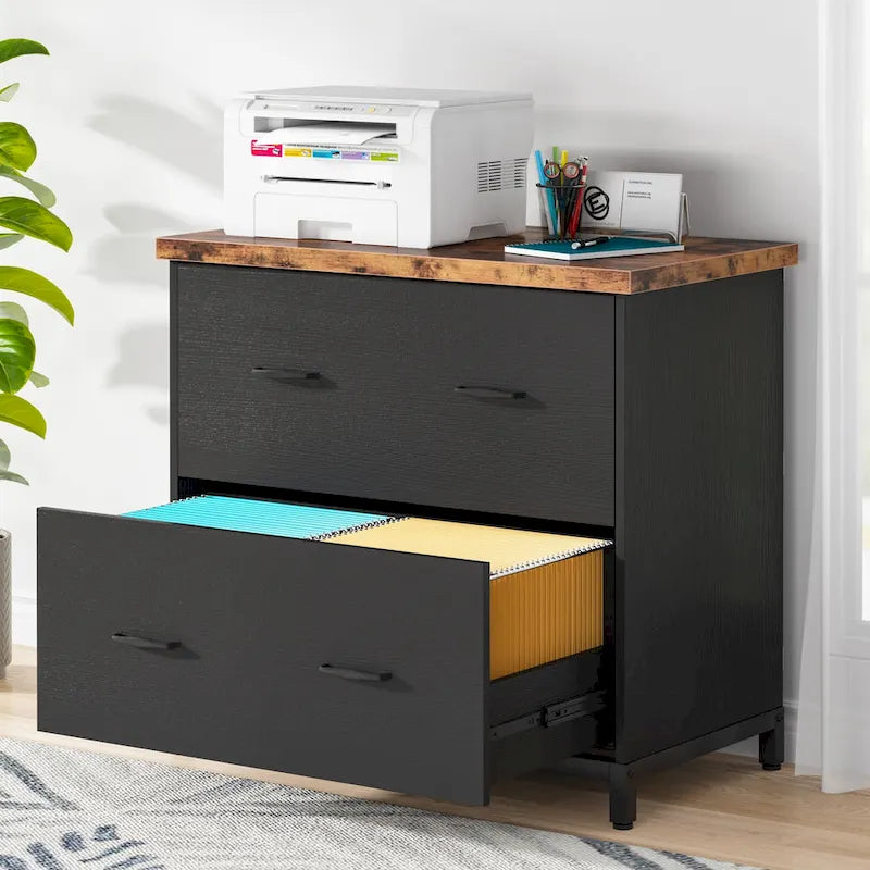 2-Drawer Lateral File Cabinet, Wood & Steel Frame, Full Extension Drawers, 220lbs Capacity, Home Office Storage Furniture
