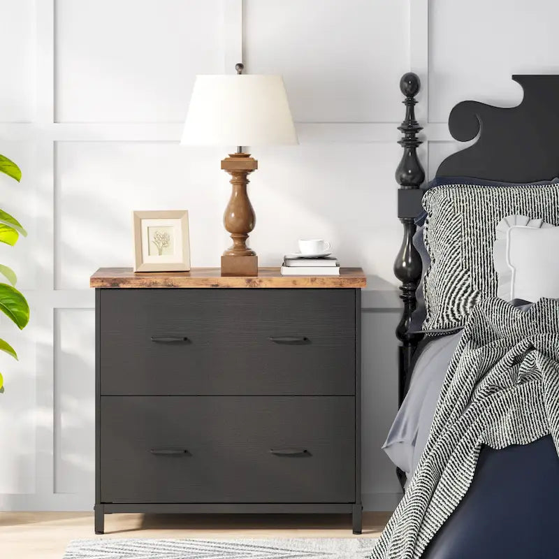 2-Drawer Lateral File Cabinet, Wood & Steel Frame, Full Extension Drawers, 220lbs Capacity, Home Office Storage Furniture