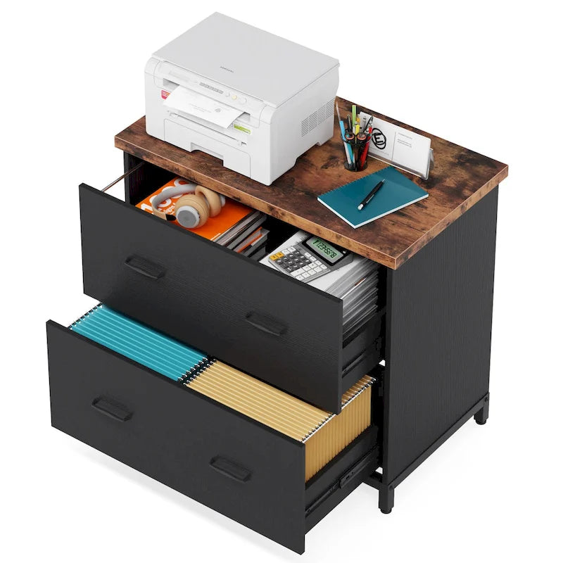 2-Drawer Lateral File Cabinet, Wood & Steel Frame, Full Extension Drawers, 220lbs Capacity, Home Office Storage Furniture