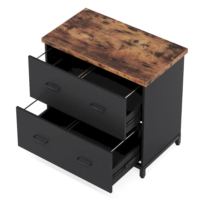 2-Drawer Lateral File Cabinet, Wood & Steel Frame, Full Extension Drawers, 220lbs Capacity, Home Office Storage Furniture