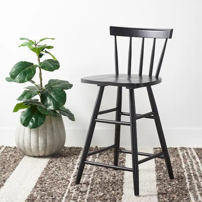 25" Windsor Counter Stool 17W x 17D x 36H - Farmhouse Style with Spindle Back - Black Finish