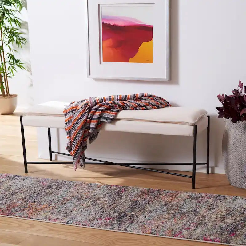 Cushioned X-Bench 50W x 14D x 19H - Modern Upholstered Bench with Leather Cushion - Minimalist Entryway Seating