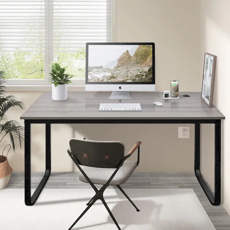 Modern Black Meatal Computer Office Desk Personal With Storage shelves
