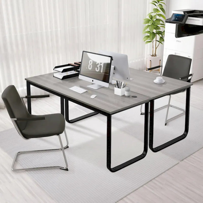 55" Computer Desk with Storage Shelves Black Metal Frame Glossy Wood Top Home Office Workstation - Modern Study Table