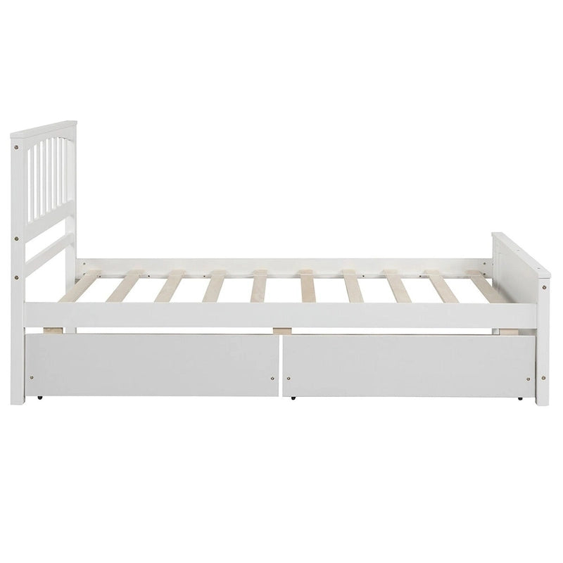 Twin Platform Bed with Trundle - Solid Pine Wood Frame with Storage - No Box Spring Required - 79.5L x 41.7W x 37.5H