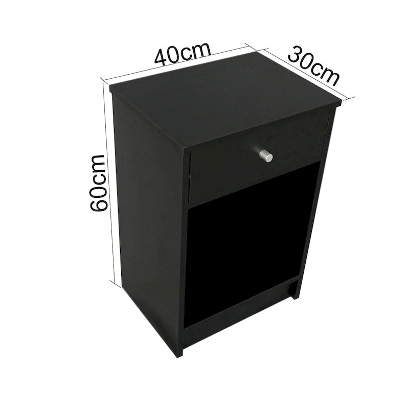 Black Nightstand with Drawer - Modern Bedside Table with Round Handle - 15.75W x 11.81D x 23.62H - Density Board