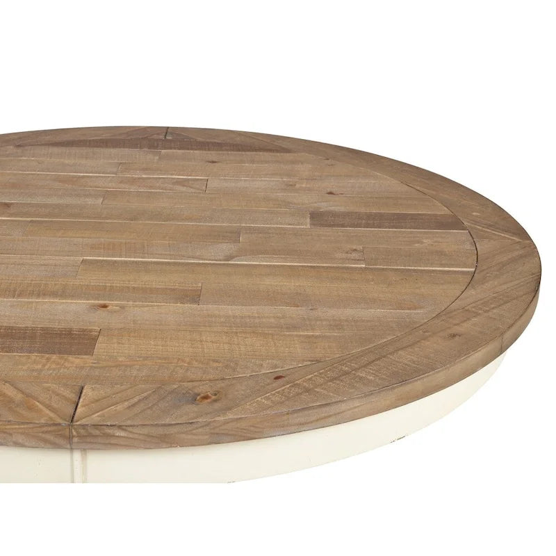 Round Farmhouse Dining Table 48 Inch - Antique White & Distressed Oak Two-Tone - Pedestal Base - Solid Wood Construction