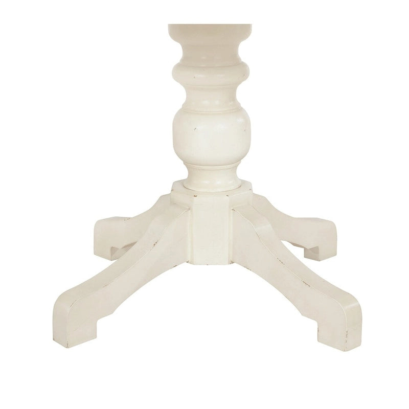 Round Farmhouse Dining Table 48 Inch - Antique White & Distressed Oak Two-Tone - Pedestal Base - Solid Wood Construction