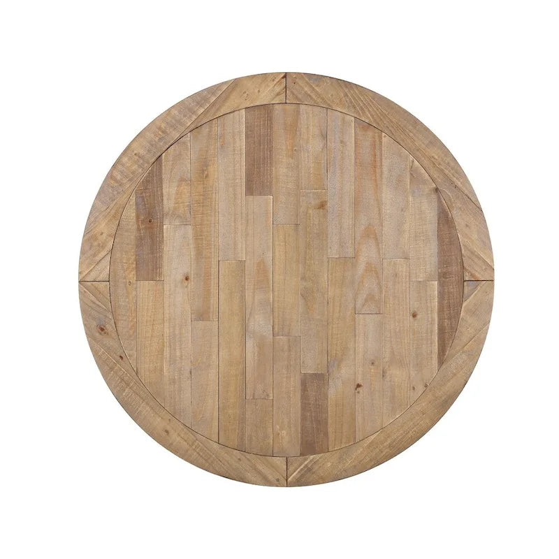 Round Farmhouse Dining Table 48 Inch - Antique White & Distressed Oak Two-Tone - Pedestal Base - Solid Wood Construction