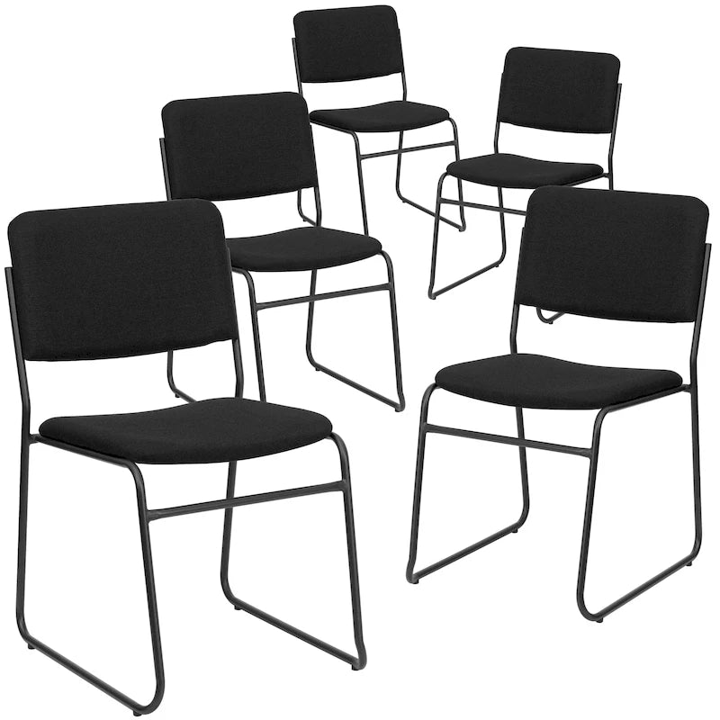 Stackable Chairs Set of 5 - 500 lbs Capacity Guest Chairs 23D x 18.75W x 32.25H - Steel Frame Upholstered Seat