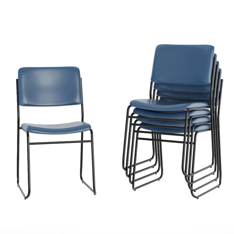 Stackable Chairs Set of 5 - 500 lbs Capacity Guest Chairs 23D x 18.75W x 32.25H - Steel Frame Upholstered Seat