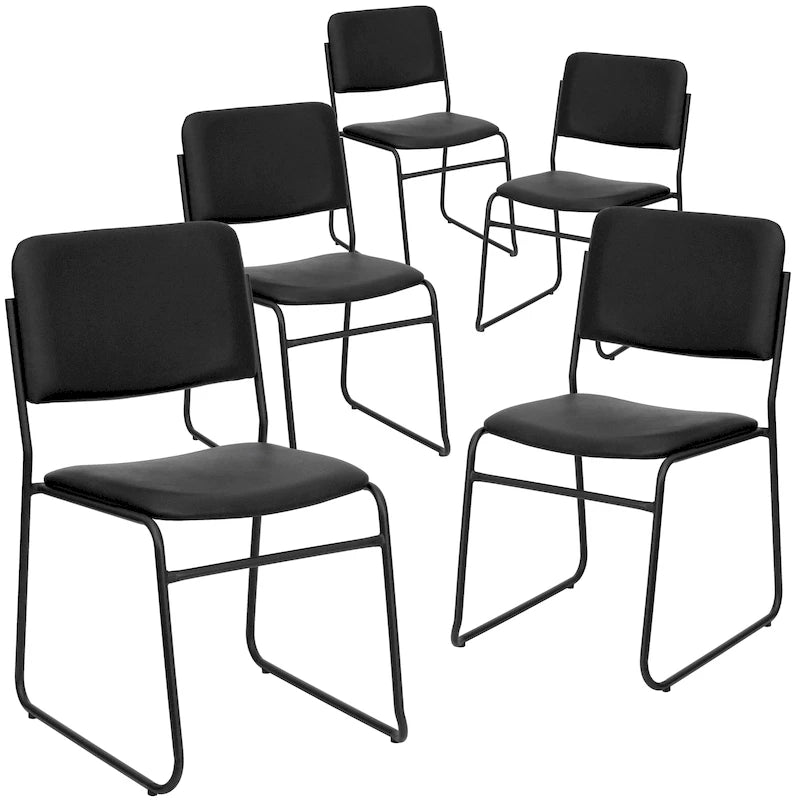 Stackable Chairs Set of 5 - 500 lbs Capacity Guest Chairs 23D x 18.75W x 32.25H - Steel Frame Upholstered Seat