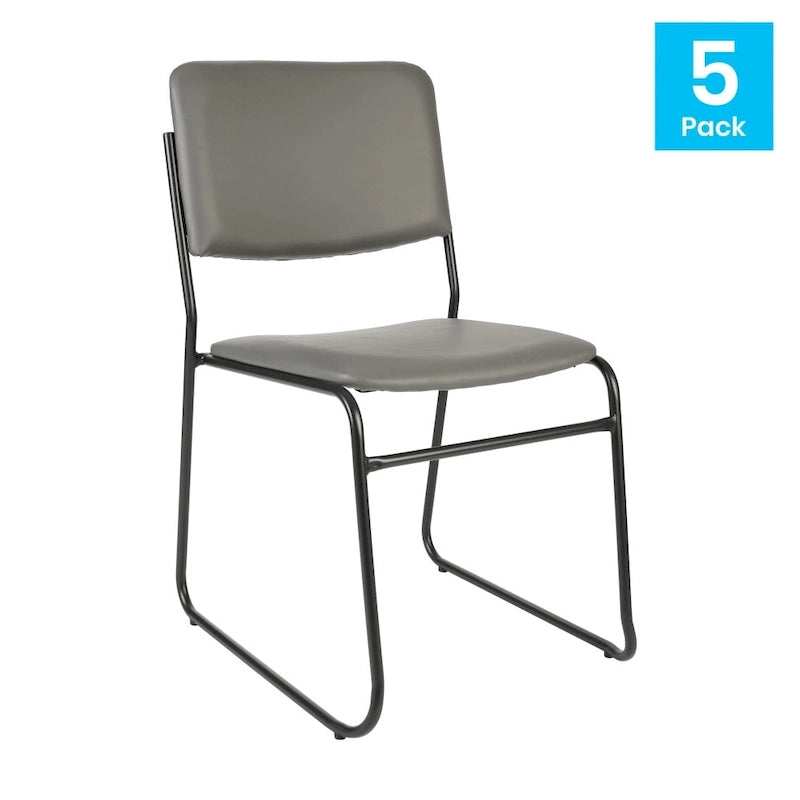 Stackable Chairs Set of 5 - 500 lbs Capacity Guest Chairs 23D x 18.75W x 32.25H - Steel Frame Upholstered Seat