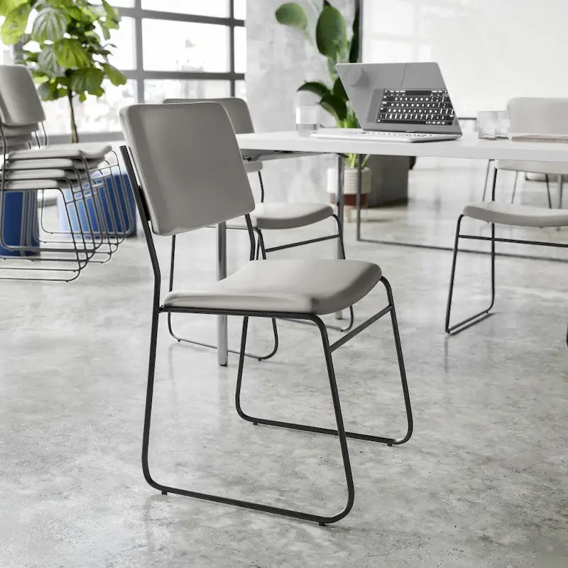 Stackable Chairs Set of 5 - 500 lbs Capacity Guest Chairs 23D x 18.75W x 32.25H - Steel Frame Upholstered Seat