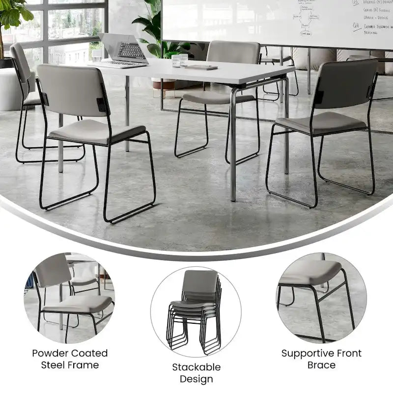 Stackable Chairs Set of 5 - 500 lbs Capacity Guest Chairs 23D x 18.75W x 32.25H - Steel Frame Upholstered Seat