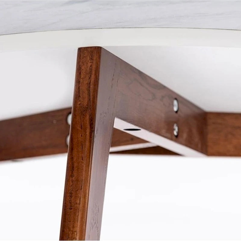 Round Marble Coffee Table 31.5" Diameter - Italian Carrara Marble Top - Walnut Wood Legs - Mid-Century Modern