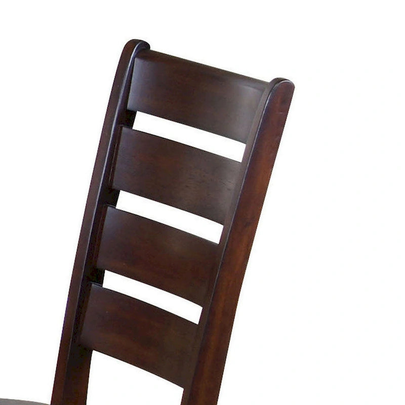 Wooden Dining Chairs Set of 2 - Ladder Back with Black Leatherette Cushioned Seats - Brown Wood Frame