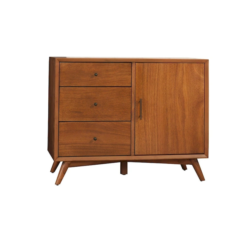Accent Cabinet with Drawers, Mahogany Wood & Okoume Veneer, Felt-Lined Drawer, Acorn Finish, Fully Assembled Storage