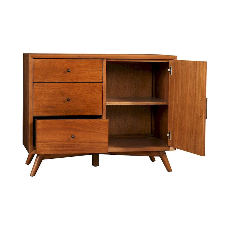 Accent Cabinet with Drawers, Mahogany Wood & Okoume Veneer, Felt-Lined Drawer, Acorn Finish, Fully Assembled Storage
