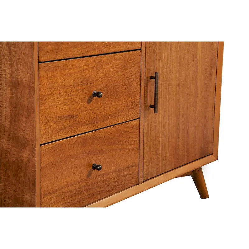 Accent Cabinet with Drawers, Mahogany Wood & Okoume Veneer, Felt-Lined Drawer, Acorn Finish, Fully Assembled Storage
