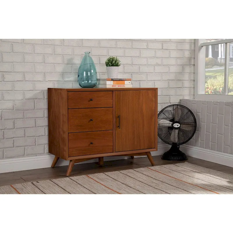 Accent Cabinet with Drawers, Mahogany Wood & Okoume Veneer, Felt-Lined Drawer, Acorn Finish, Fully Assembled Storage