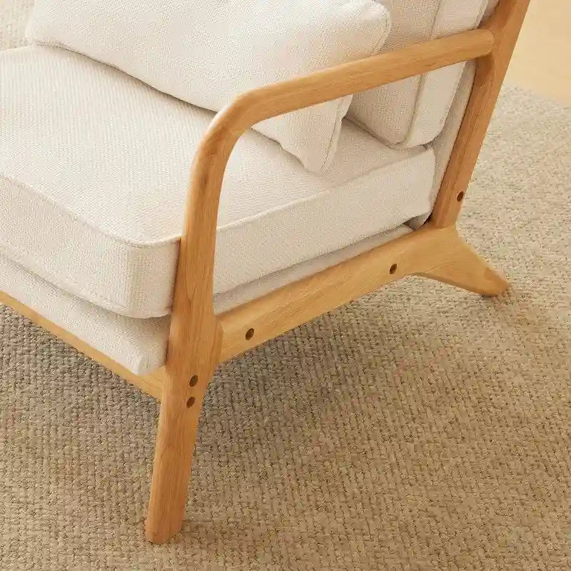 Mid-Century Accent Chair Linen Upholstered Solid Wood Armrests 330 lbs Capacity Lounge Chair with Pillow - Beige Off-White