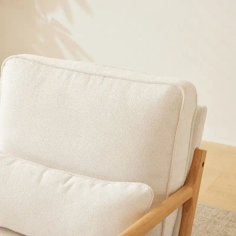 Mid-Century Accent Chair Linen Upholstered Solid Wood Armrests 330 lbs Capacity Lounge Chair with Pillow - Beige Off-White