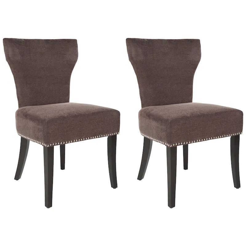 Nailhead Dining Chairs Set of 2 Upholstered Fabric Curved Backrest Espresso Legs 23"W x 26"D x 37"H - Kitchen Furniture