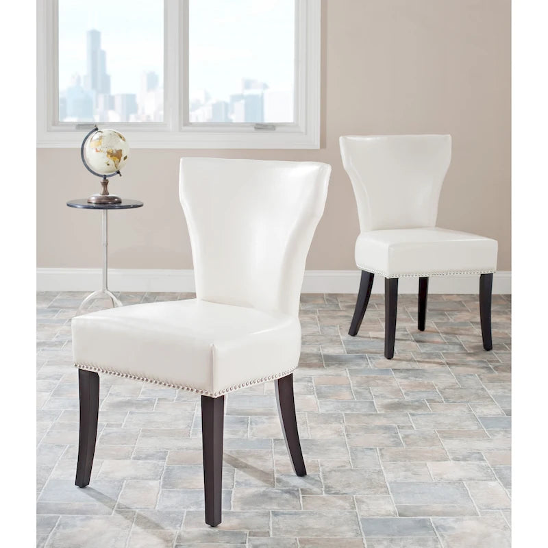 Nailhead Dining Chairs Set of 2 Upholstered Fabric Curved Backrest Espresso Legs 23"W x 26"D x 37"H - Kitchen Furniture