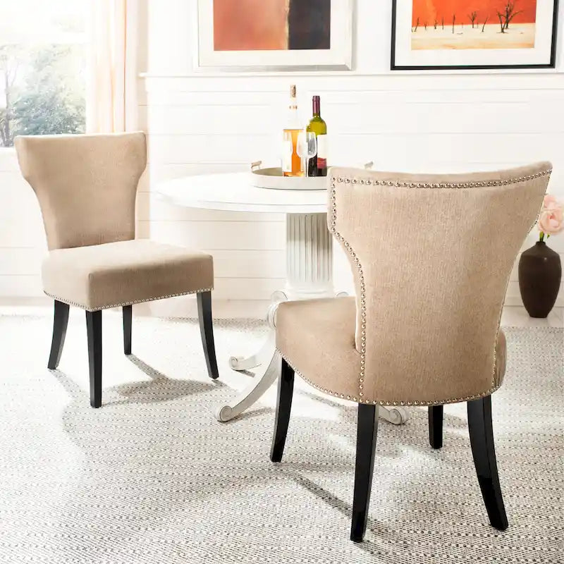 Nailhead Dining Chairs Set of 2 Upholstered Fabric Curved Backrest Espresso Legs 23"W x 26"D x 37"H - Kitchen Furniture
