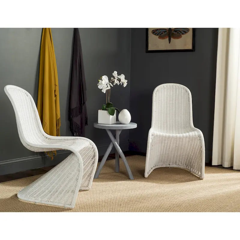 Grey Wicker Dining Chairs Set of 2 - Modern Geometric Weave Side Chairs 19W x 26D x 35H - Contemporary Design
