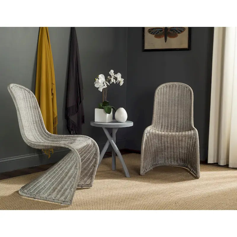 Grey Wicker Dining Chairs Set of 2 - Modern Geometric Weave Side Chairs 19W x 26D x 35H - Contemporary Design