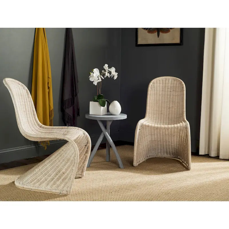 Grey Wicker Dining Chairs Set of 2 - Modern Geometric Weave Side Chairs 19W x 26D x 35H - Contemporary Design