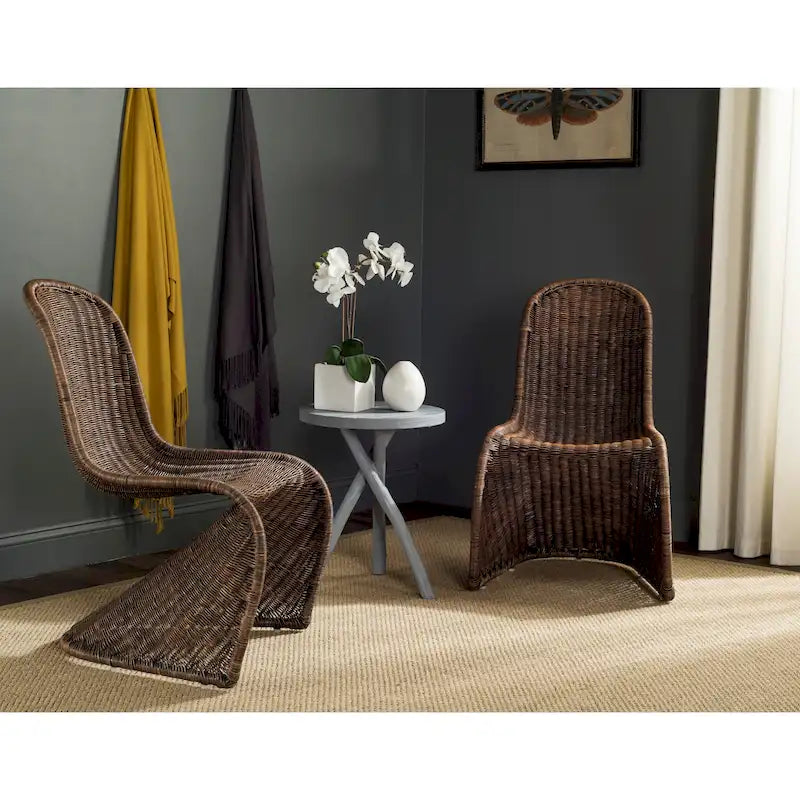 Grey Wicker Dining Chairs Set of 2 - Modern Geometric Weave Side Chairs 19W x 26D x 35H - Contemporary Design