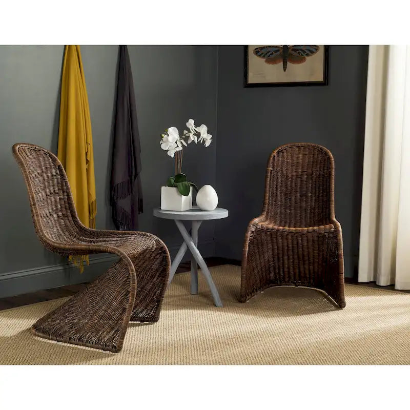 Grey Wicker Dining Chairs Set of 2 - Modern Geometric Weave Side Chairs 19W x 26D x 35H - Contemporary Design